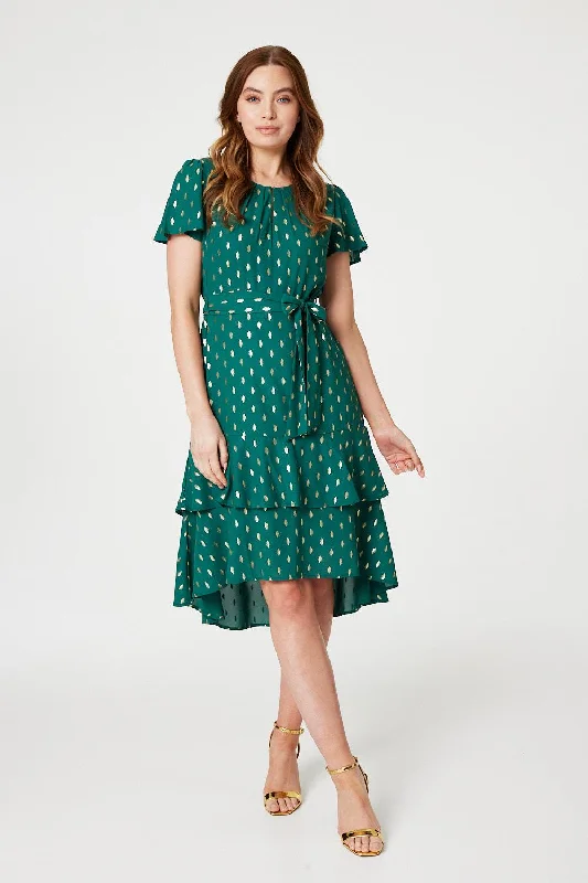Vintage-inspired Shirt Dress-Metallic Polka Dot Short Dress
