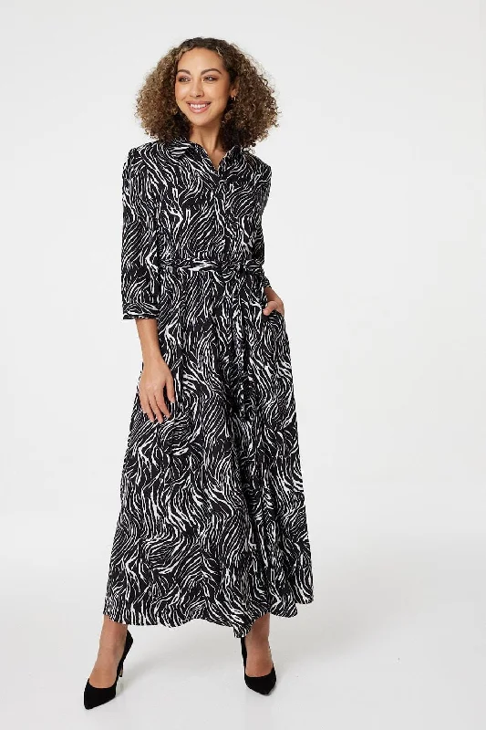 Colorblock Shirt Dress-Zebra Print Button Front Shirt Dress