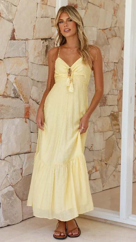 Women's Sheer Maxi Dress-Dabney Maxi Dress - Soft Yellow