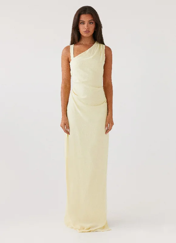 Women's Bodycon Halter Maxi Dress-Daffodil Charm Linen Maxi Dress - Sunflower Yellow