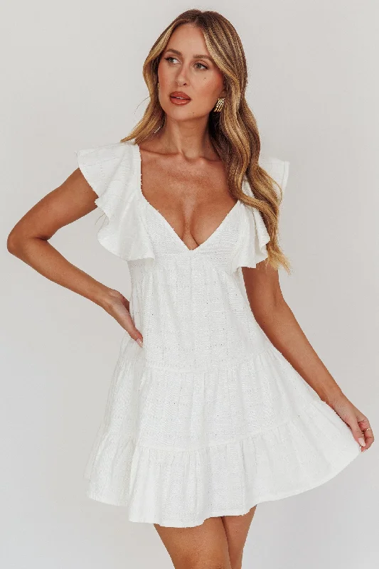 Women's Peplum Mini Dress-Daffodil Ruffle A-Line Mini Dress White