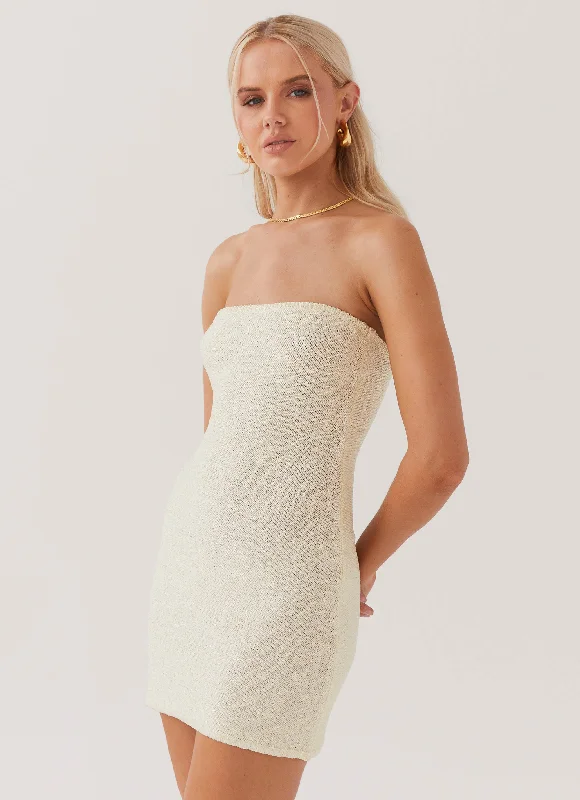 Women's Back Detail Mini Dress-Dance The Night Tube Knit Mini Dress - Pearl Shimmer Women's Back Detail Mini Dress-Dance The Night Tube Knit Mini Dress - Pearl Shimmer