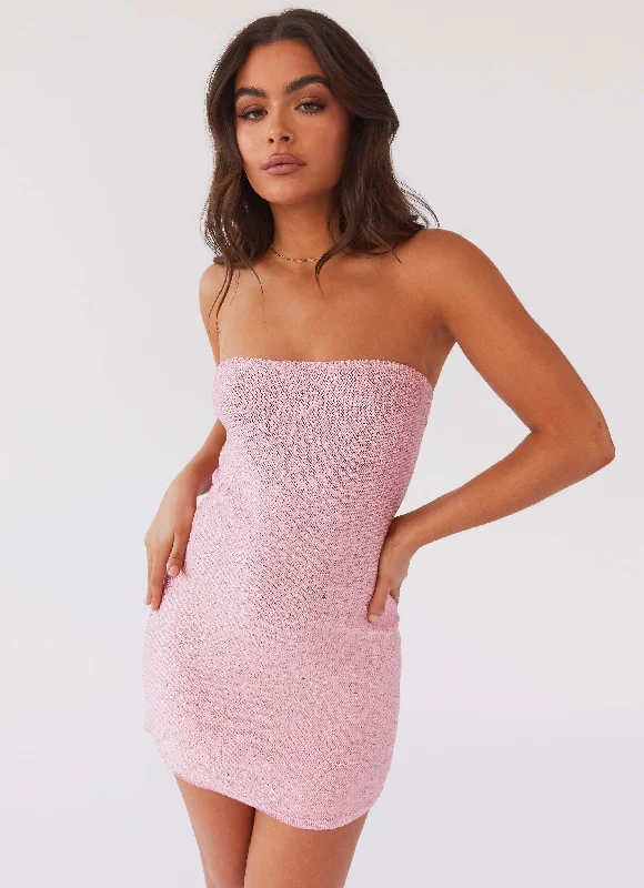 Women's Off-the-shoulder A-line Mini Dress-Dance The Night Tube Knit Mini Dress - Pink Dusk Women's Off-the-shoulder A-line Mini Dress-Dance The Night Tube Knit Mini Dress - Pink Dusk