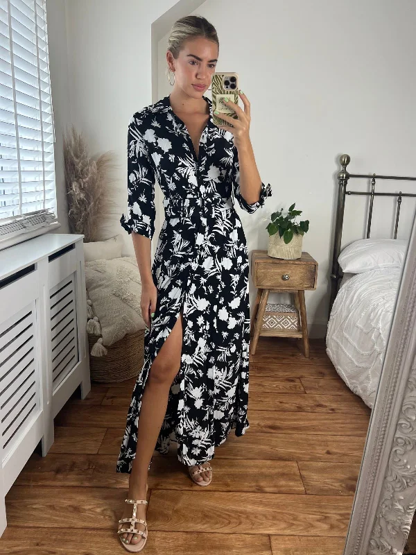 Vintage Checkered Shirt Dress-Daphne Belted Shirt Dress / Mono Floral