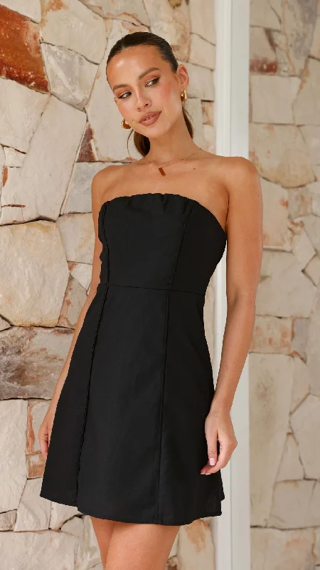 Women's Sequin Sleeve Mini Dress-Daphnie Mini Dress - Black