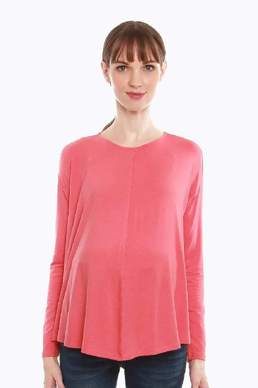 Women's Cuffed Sleeve Top -Dara Tee Dark Coral