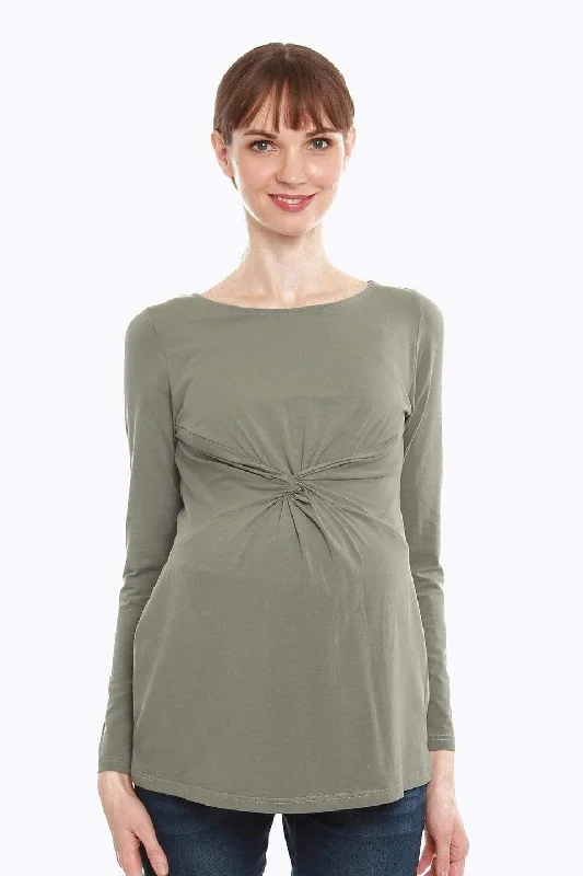 Women's Relaxed Fit Long Sleeve T-shirt for Work -Darby Bamboo Cotton Long Sleeve Nursing Top Olive Green