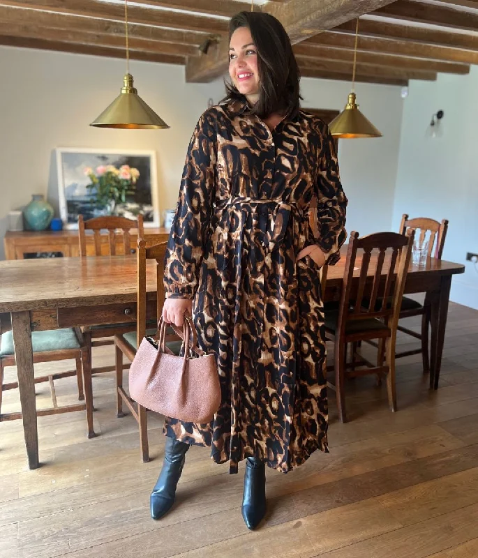Women's Printed Shirt Dress for Casual Wear-Freya Leopard Print Shirt Dress