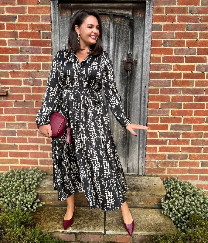 Relaxed-fit Shirt Dress-Davina Satin Belted Shirt Dress