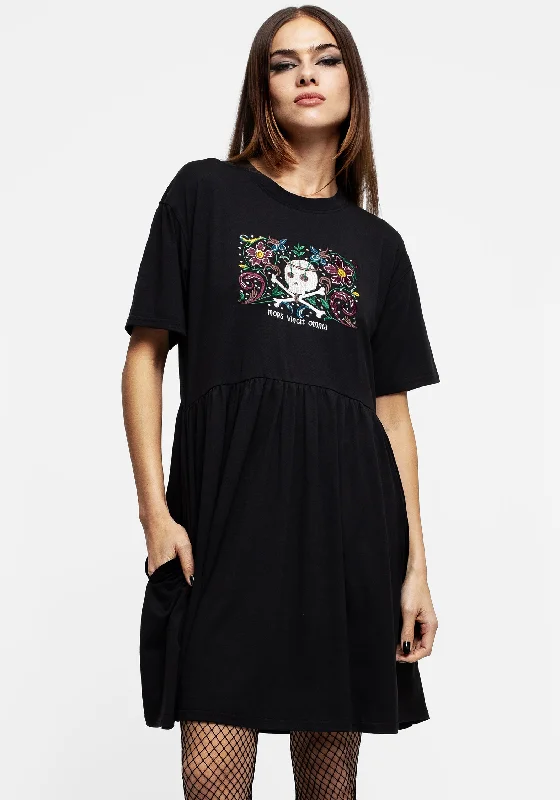 Women's Summer Sleeveless Mini Dress-Death Conquers All Floral Skull Embroidered Mini Skater Dress Women's Summer Sleeveless Mini Dress-Death Conquers All Floral Skull Embroidered Mini Skater Dress