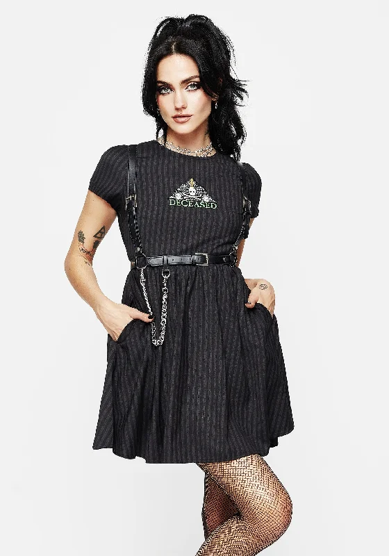 Women's V-back Mini Dress-Deceased Embroidered Striped Mini Skater Dress