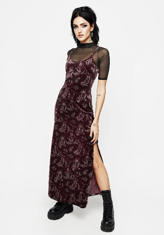 Slip Dress for Date Night Out -Black Satin Slip Dress with Lace Detail -Deception Foil Print Velour Maxi Slip Gown