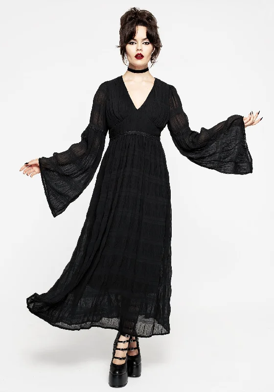Women's Boho V-neck Maxi Dress-Deirdre Flute Sleeve Maxi Dress