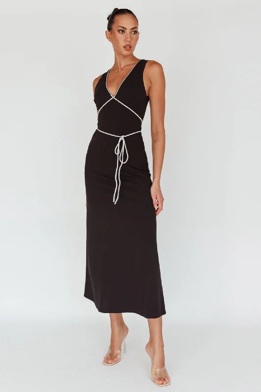 Women's Minimalist Maxi Dress-Del Sol Diamante Rope Maxi Dress Black