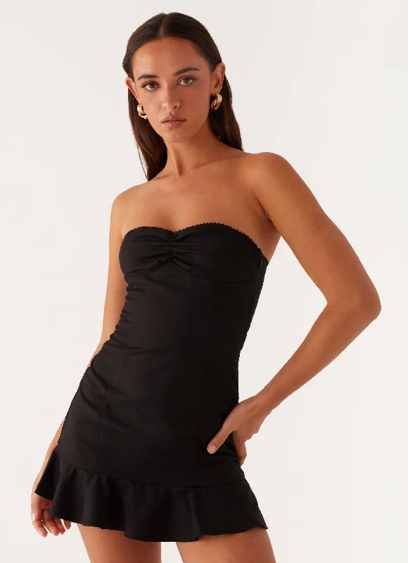 Women's Front Tie Mini Dress-Delmi Bustier Mini Dress - Black