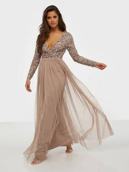 Women's Simple A-line Maxi Dress-Deluxe Wrap Front Maxi Dress Blush