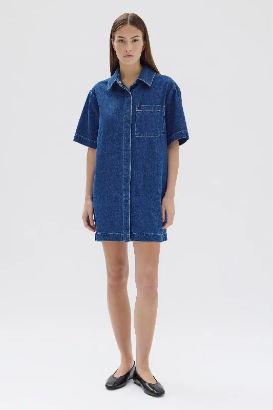 Plaid Shirt Dress with Tie-Denim Mini Shirt Dress