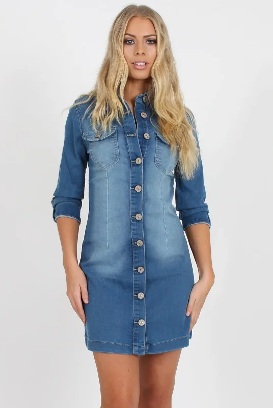 Easy-to-wear Shirt Dress-Denim Shirt Dress - Carly