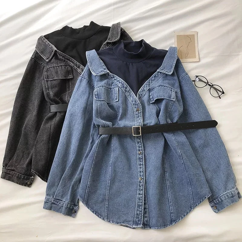 Boho Button-down Shirt Dress-Derby Denim Shirt Dress