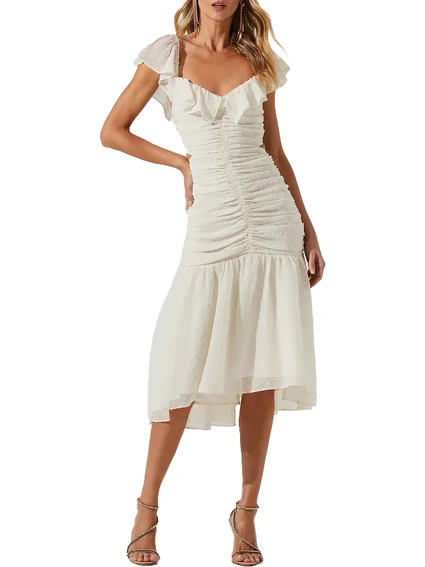 Sleeveless Party Dress with Ruffle Detail -Devereax Womens Ruched Midi Cocktail and Party Dress Sleeveless Party Dress with Ruffle Detail -Devereax Womens Ruched Midi Cocktail and Party Dress