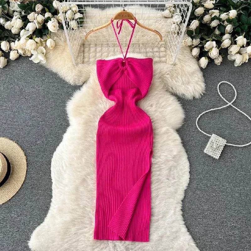 Women's Casual Red Bodycon Dress -Diabella Halterneck Bodycon Dress