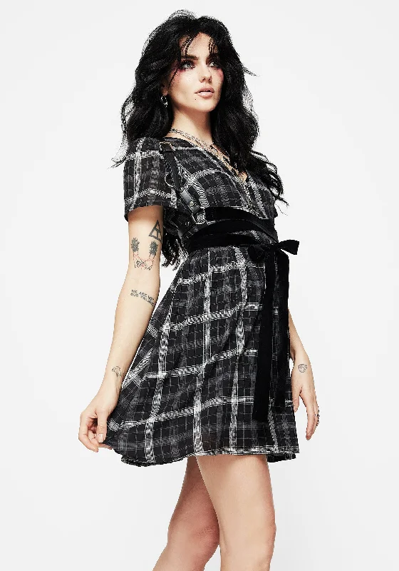 Women's A-line Mini Dress-Dilemma Check Mini Smock Dress