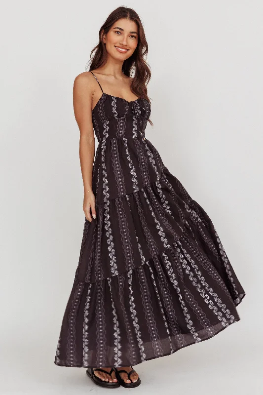 Women's Long Sleeve Maxi Dress-Doe Tied Bust Maxi Dress Black