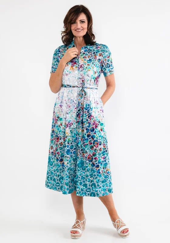 Elegant Plaid Shirt Dress-Dolcezza Bubble Print Maxi Shirt Dress, Multi