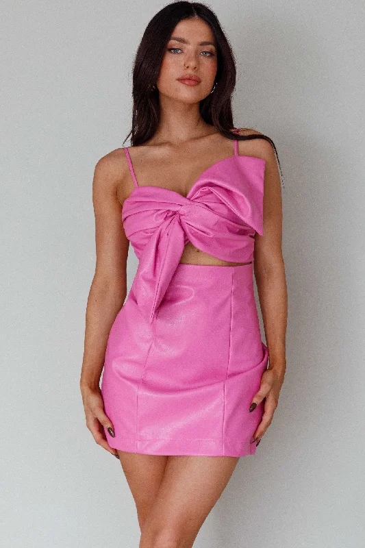 Women's Solid Wrap Mini Dress-Dominika Faux Leather Mini Dress Pink