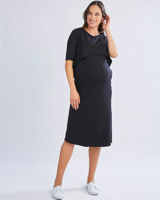 Maternity Dresses with Elegant Collar -Donna Maternity & Nursing Flip Dress In Black Maternity Dresses with Elegant Collar -Donna Maternity & Nursing Flip Dress In Black