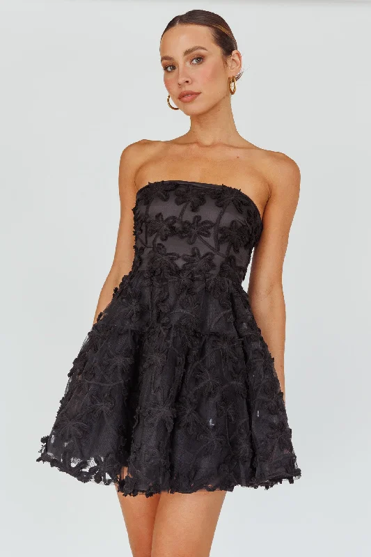 Women's Zipper Back Mini Dress-Dori Floral Embellished Mini Dress Black