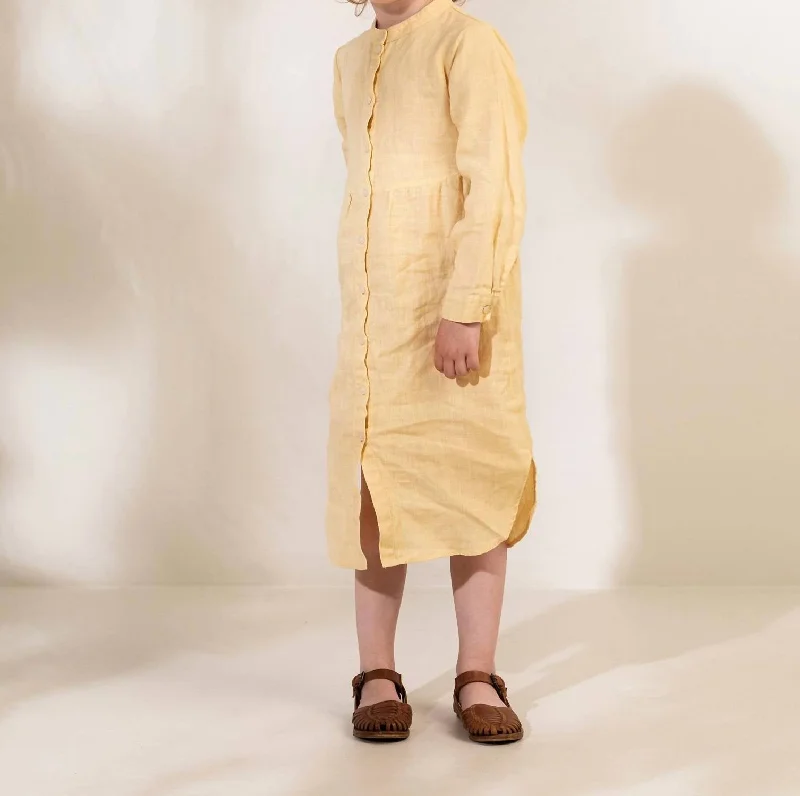 Navy Blue Shirt Dress-Dosa Linen Shirt Dress In Banana