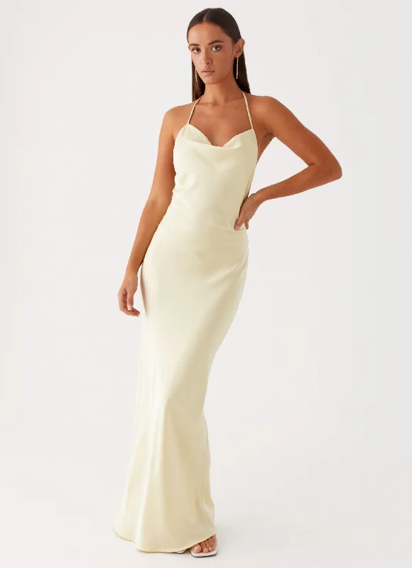 Women's High Neck Lace Maxi Dress-Dose Of Sunshine Maxi Dress - Lemon