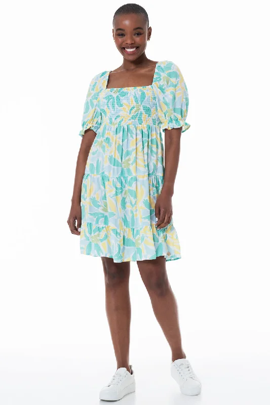 Women's Tulle Sleeve Midi Dress-Puff Sleeve Dress _ 152168 _ Multi