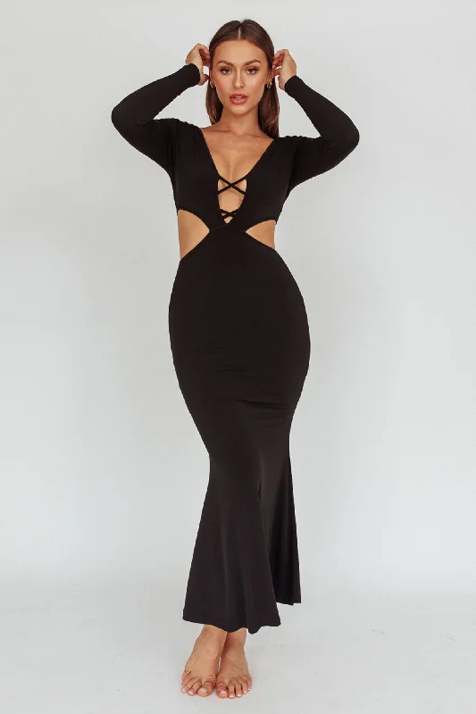 Women's Midi-length Maxi Dress-Dress Codes Cut-Out Maxi Dress Black