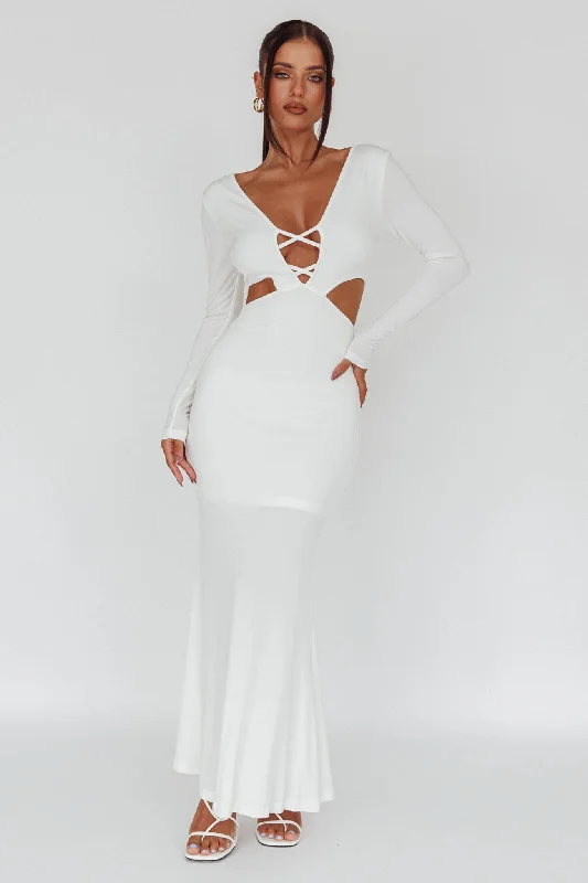 Women's Silk Slip Maxi Dress-Dress Codes Cut-Out Maxi Dress White