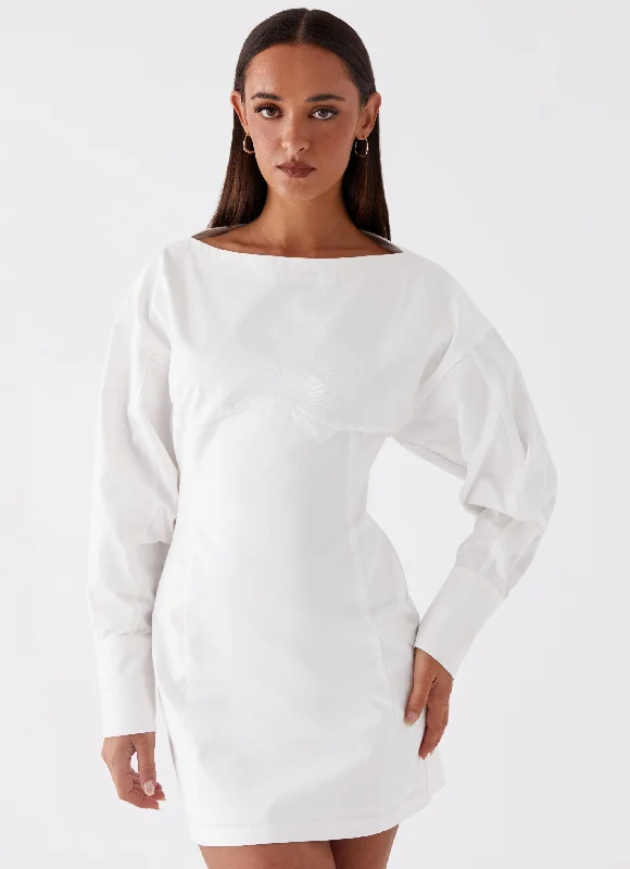 Women's Sheer Mini Dress-Dynasty Shirt Mini Dress - White