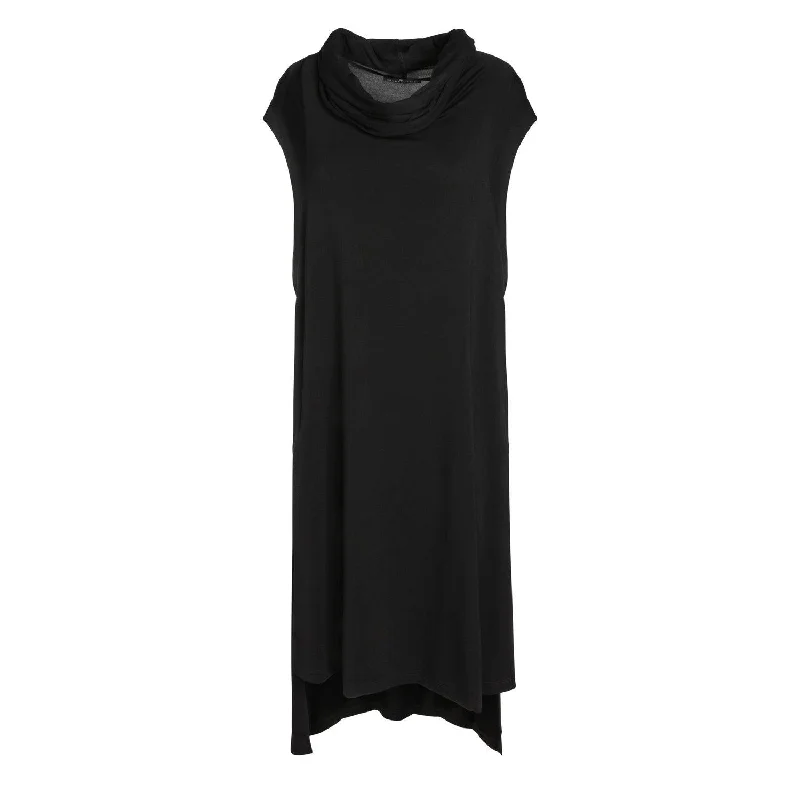 Women's Sheer Sleeve Midi Dress-Unisex Sustainable Modal Echape Long Top/Dress in Black Women's Sheer Sleeve Midi Dress-Unisex Sustainable Modal Echape Long Top/Dress in Black