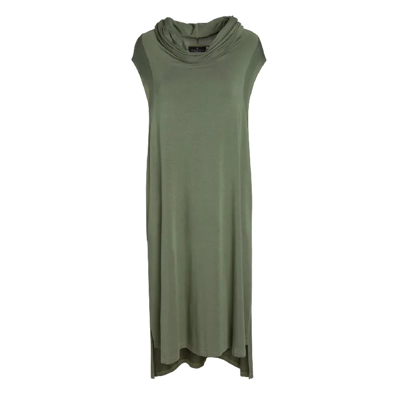 Women's Open Back Midi Dress-Unisex Sustainable Modal Echape Long Top/Dress in Olive Green Women's Open Back Midi Dress-Unisex Sustainable Modal Echape Long Top/Dress in Olive Green