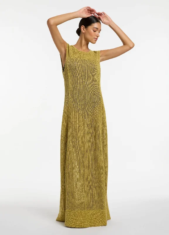 Women's Short-sleeve Maxi Dress-Echelle Crochet Maxi Dress - Pistachio