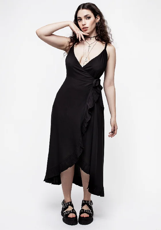Wrap Dress for Summer Vacations -Sleeveless Wrap Dress with A-line Skirt -Eerie Cami Midaxi Wrap Dress Wrap Dress for Summer Vacations -Sleeveless Wrap Dress with A-line Skirt -Eerie Cami Midaxi Wrap Dress