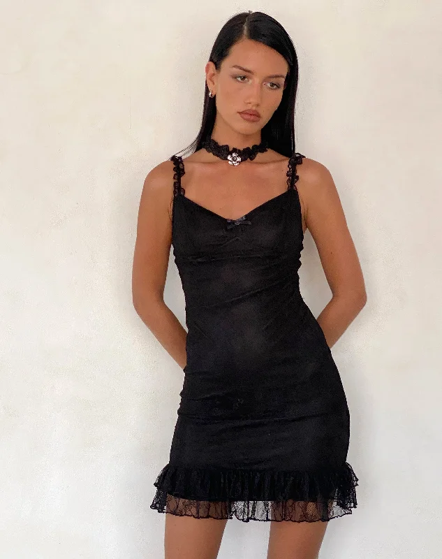 Women's Cozy Knit Mini Dress-Elaine Lace Mini Dress in Black