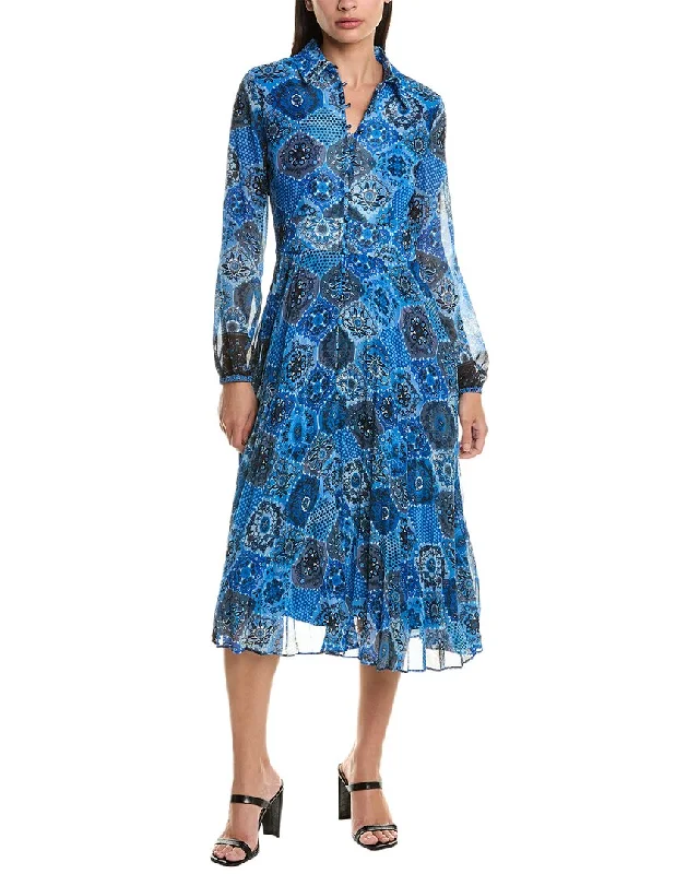 Women's Green Shirt Dress with Belt-Elie Tahari Midi Shirtdress