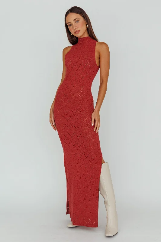 Women's Two-tone Maxi Dress-Elisa Sleeveless Crochet Maxi Dress Berry