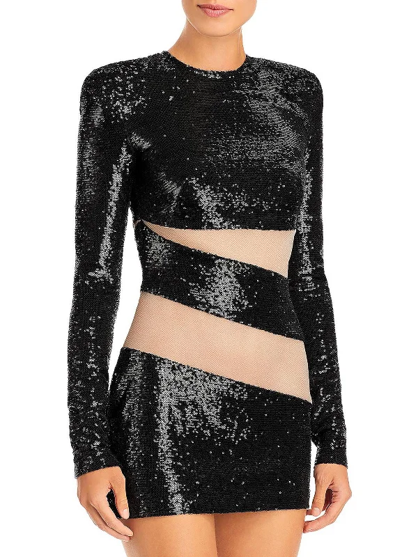Satin Mini Party Dress for Special Occasion -Elise Womens Sequined Illusion Cocktail and Party Dress