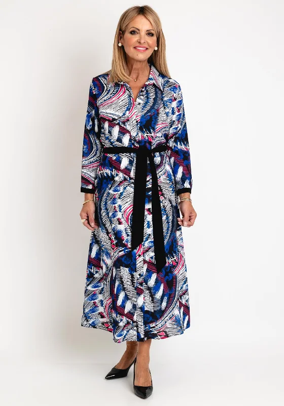 Button-up Denim Shirt Dress-Ella Boo Abstract Print Maxi Shirt Dress, Multi