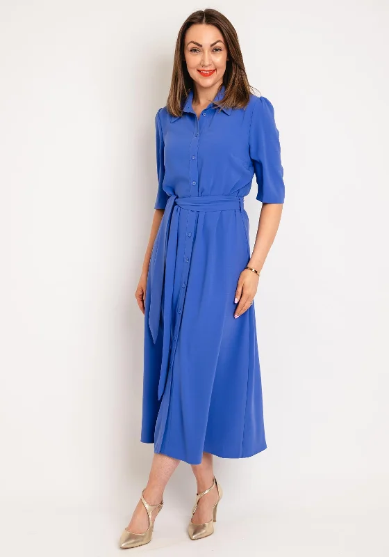 Women's Checked Shirt Dress-Ella Boo Button Down Long Shirt Dress, Azure