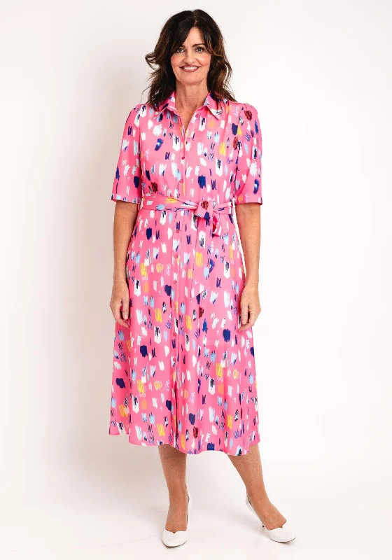 Fashionable Women's Shirt Dress-Ella Boo Abstract Print Midi Shirt Dress, Light Pink Fashionable Women's Shirt Dress-Ella Boo Abstract Print Midi Shirt Dress, Light Pink