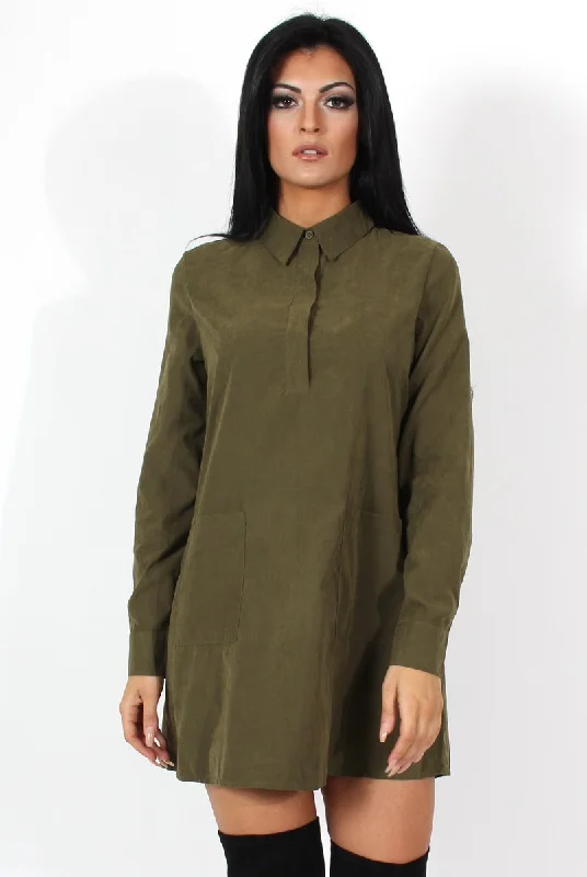 Casual Everyday Shirt Dress-Elodie Khaki Shirt Dress