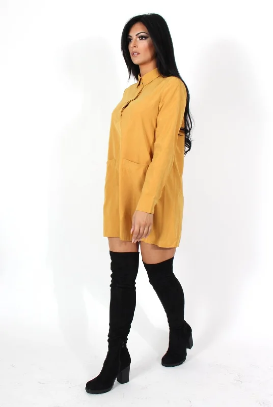 Casual Chic Shirt Dress-Elodie Mustard Shirt Dress